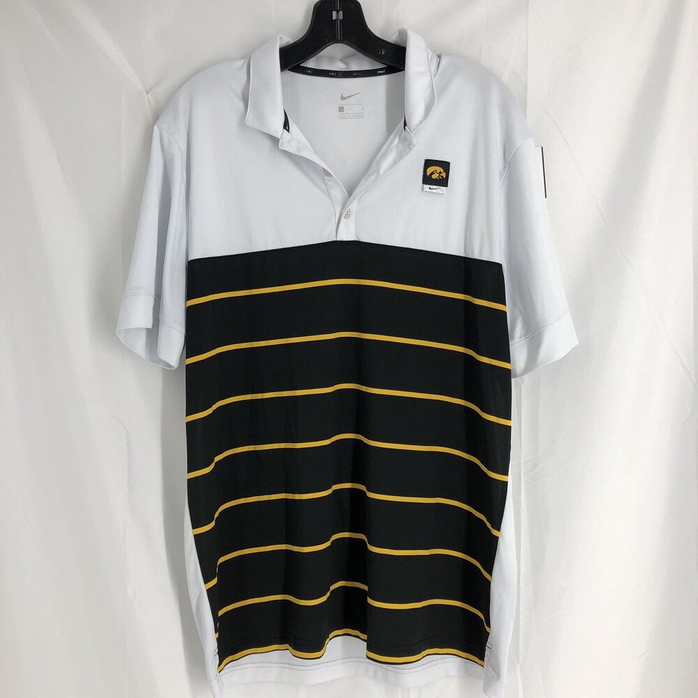 Men’s Nike Iowa Hawkeyes Dri Fit Polo Shirt White Black Stripe Large